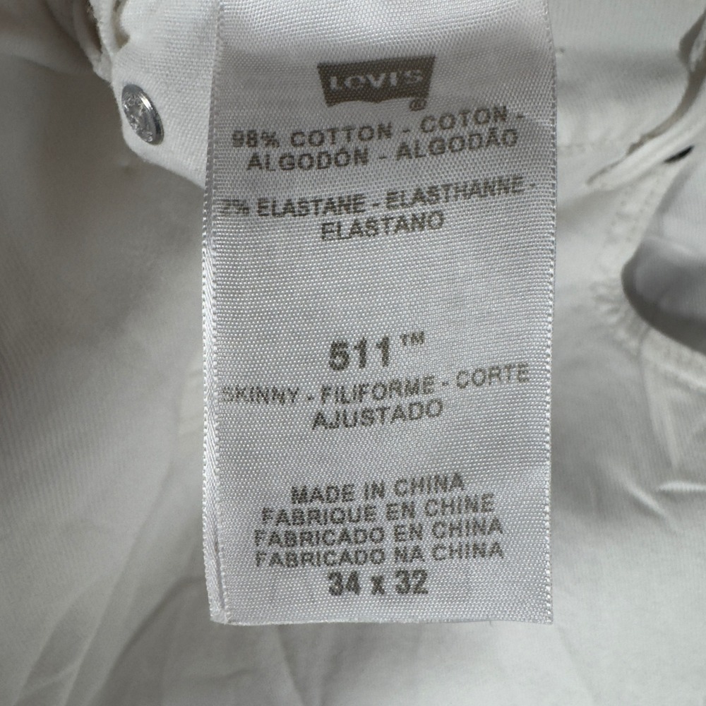 Levis 511 Skinny Jeans Mens 34x32 White Denim Vintage Y2K Stretch Pants - Picture 7 of 13